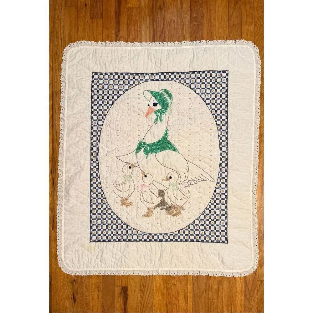 Vintage Mother Goose Cross Stitch Baby Crib Blanket Cottagecore